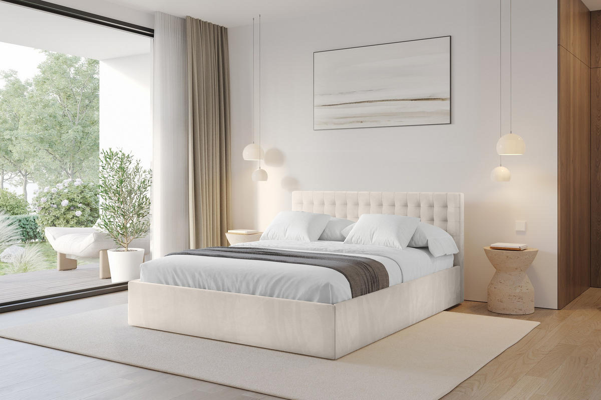 POLSTERBETT mit Bettkasten und Lattenrost, Boxbett ohne Matratze - PARI 180x200 Beige - Greige, Holzwerkstoff/Textil (180/200cm) - ALTDECOR