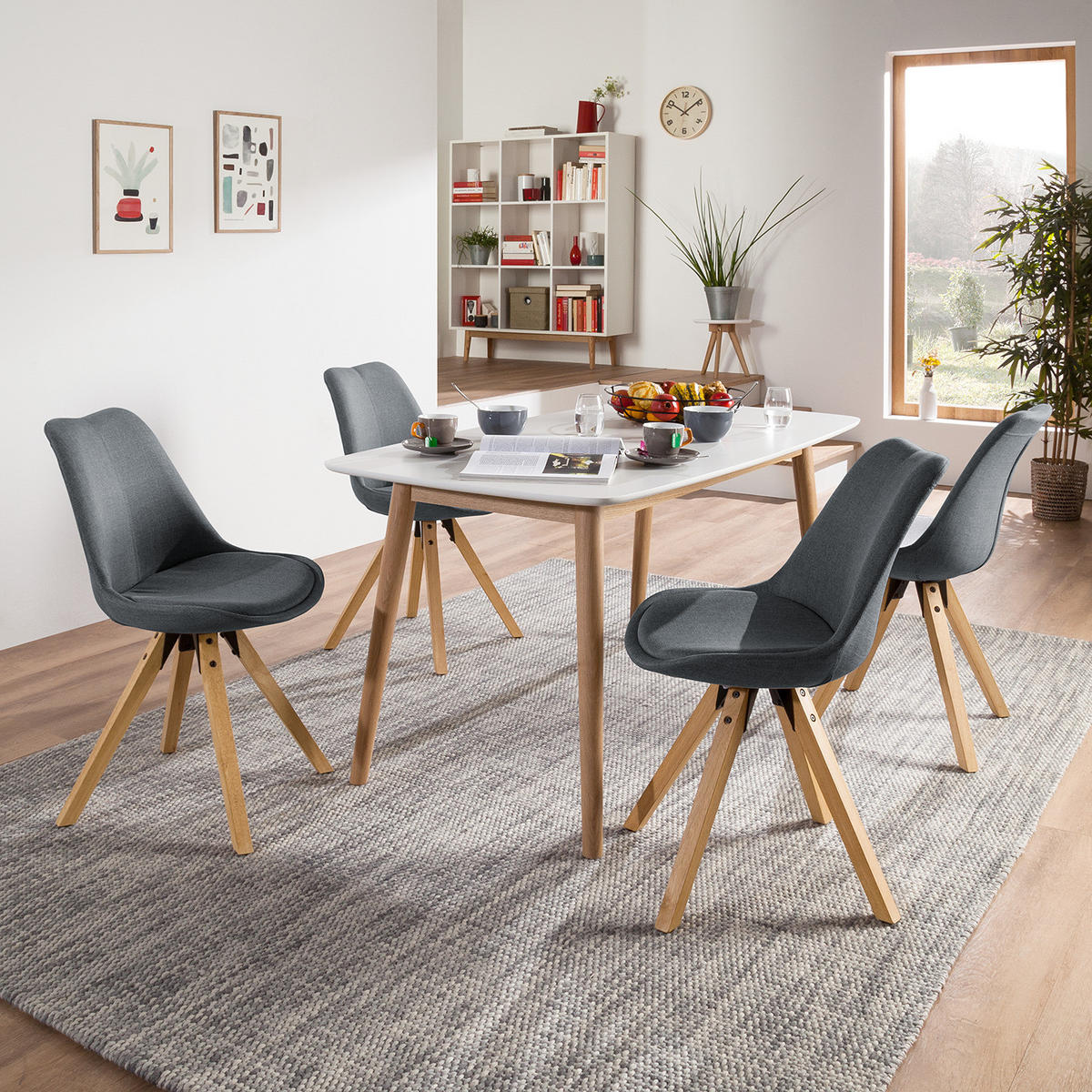 POLSTERSTUHL - Massivholz Gummibaum / Textil - Dunkelgrau/Braun, Holz/Textil (49/85/55cm) - home24