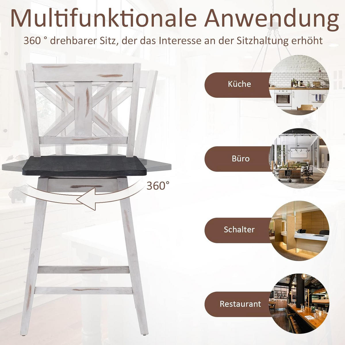 ESSZIMMERSTUHL Barstuhl Weiß(2er-Set) - Weiß, Holz (47/97/50cm) - COSTWAY