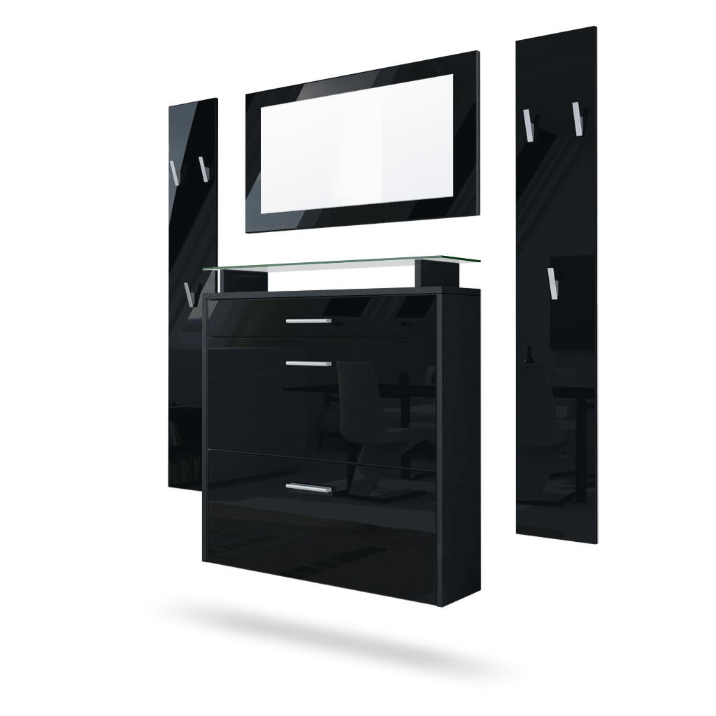 Vladon Garderobe Schwarz Hochglanz 180x180x23 cm