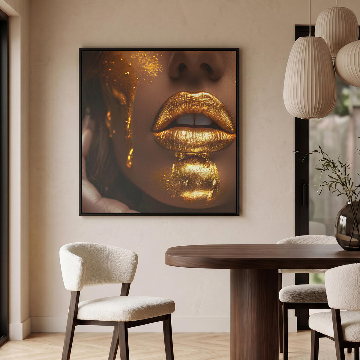 LEINWAND Bilder mit Rahmen - Frau - Gold - Luxus - Porträt - 90x90 - Goldfarben, Textil (90/90cm) - MuchoWow