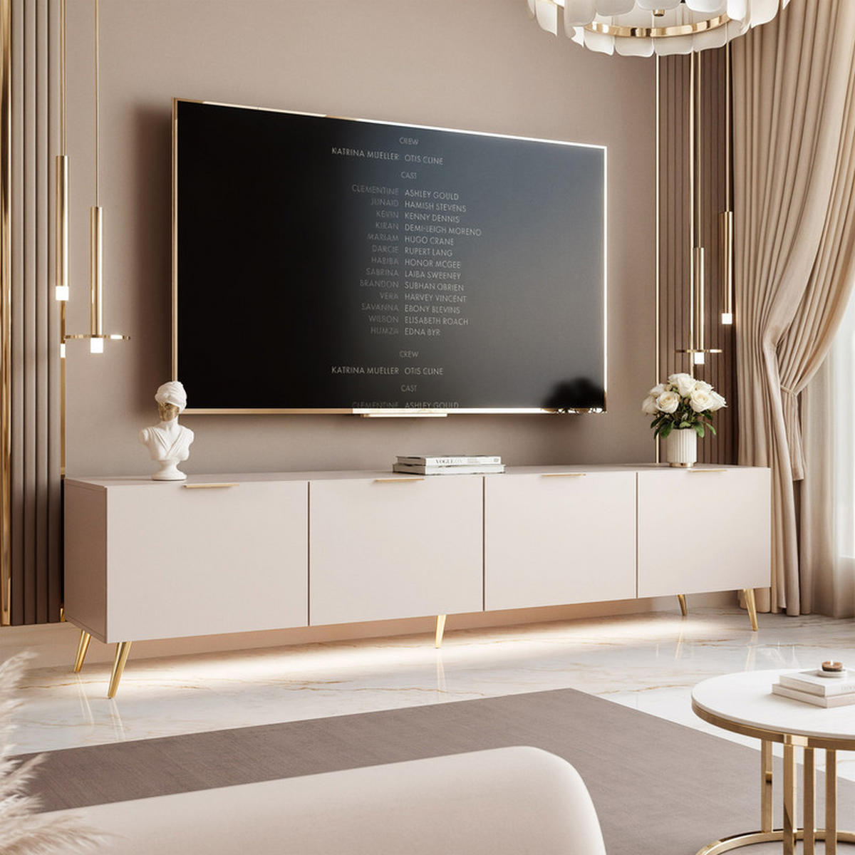 TV skrinka ANGEL kašmírová stojaca s LED osvetlením 200 cm - kašmírová, kompozitné drevo (200/49/40cm) - Idohome