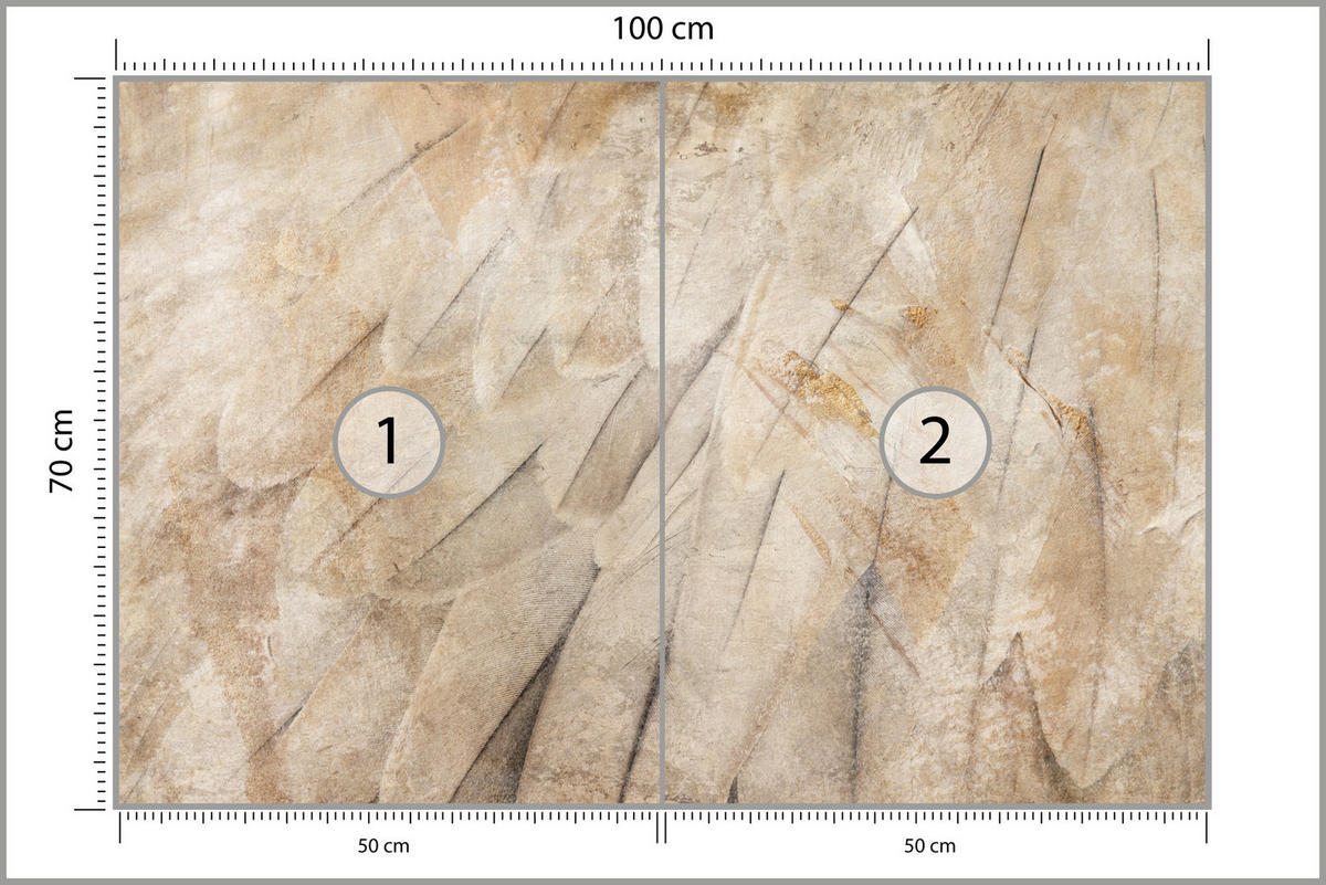 FOTOTAPETE Vogelflügel Beton Retro Stil 100x70 - Beige/Braun, Papier (100/70cm) - Muralo