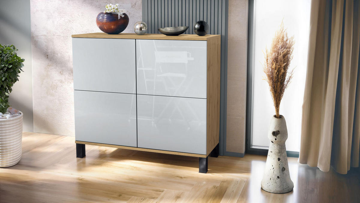 KOMMODE Rova Weiß Hochglanz - Weiß Hochglanz, Holzwerkstoff (92.5/84.5/35cm) - Vladon