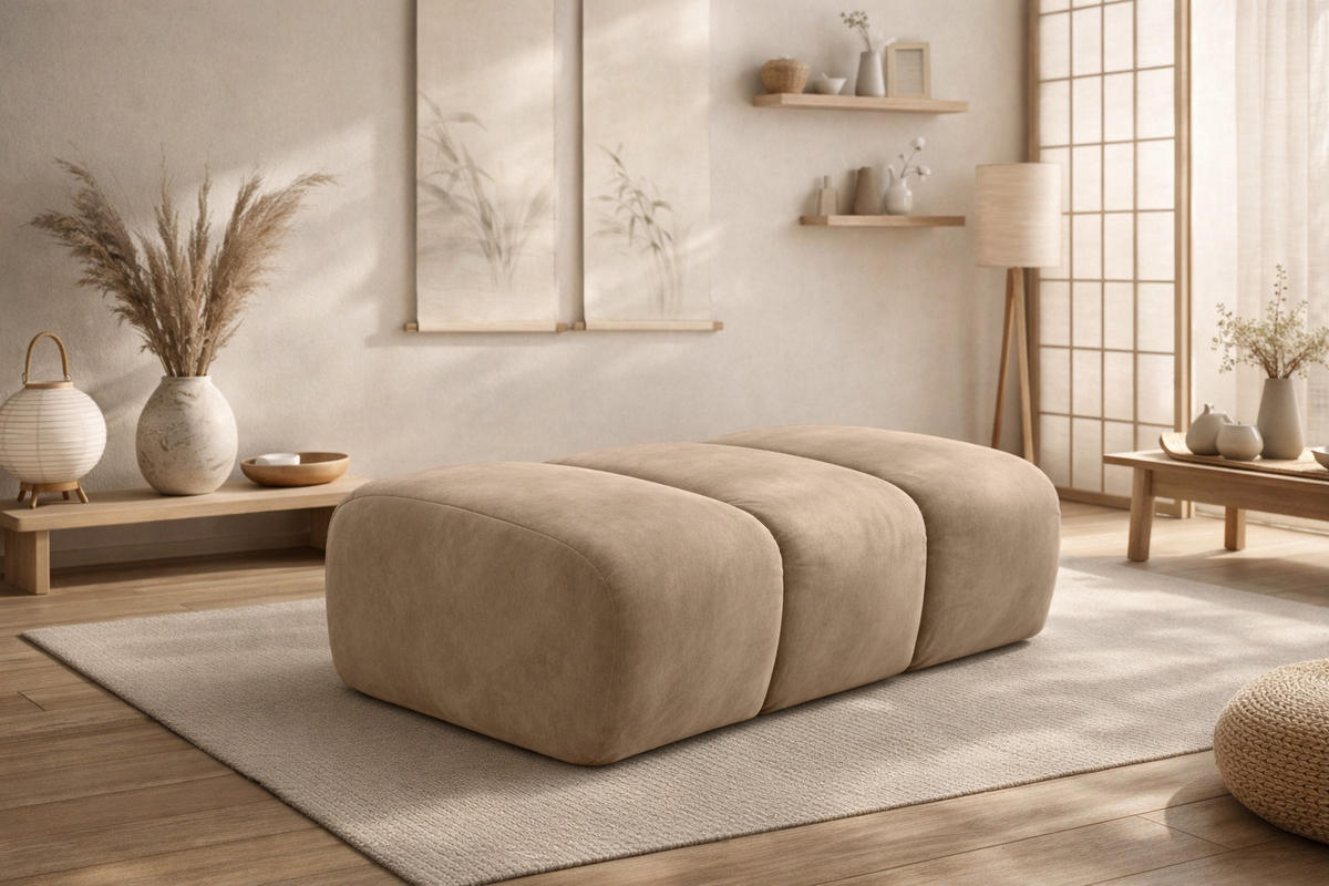 POUF modular, Veloursstoff Bluvel, Latte, CROISSANT - Hellbraun, Holz (105/44/70cm) - Kaiser Möbel