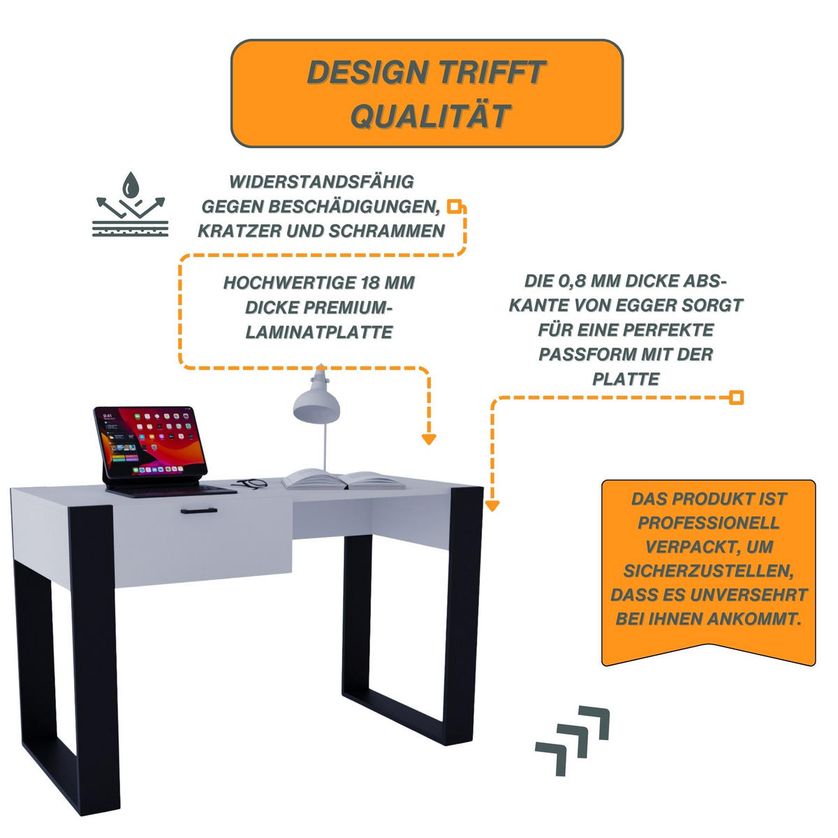 SCHREIBTISCH Weiß 120/73/53,6 cm - Schwarz/Weiß, Holzwerkstoff (53.6/120/73cm) - CraftPAK