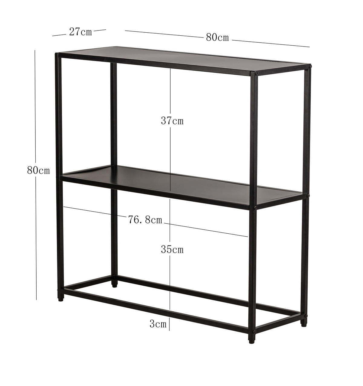 NACHTTISCH Rechteckig Schwarz 80 x 27 x 80 cm - Schwarz, Metall (27/80/80cm) - Nordlys