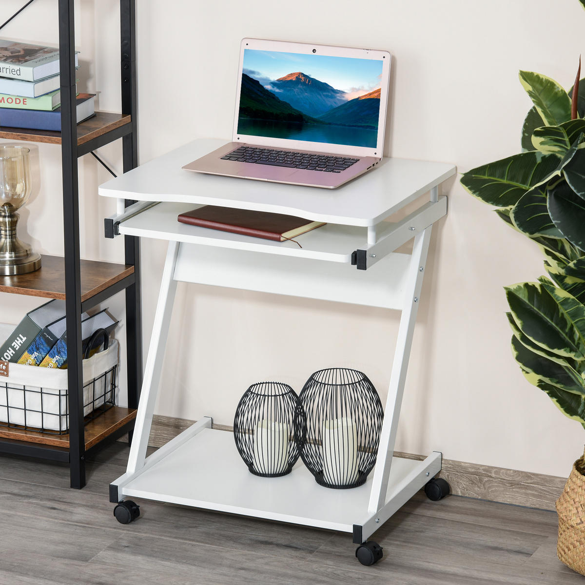 COMPUTERTISCH Weiß rollbar mit Tastaturauszug und Ablage 60/48/73 cm - Weiß, Holzwerkstoff (48/60/73cm) - PANGIVO
