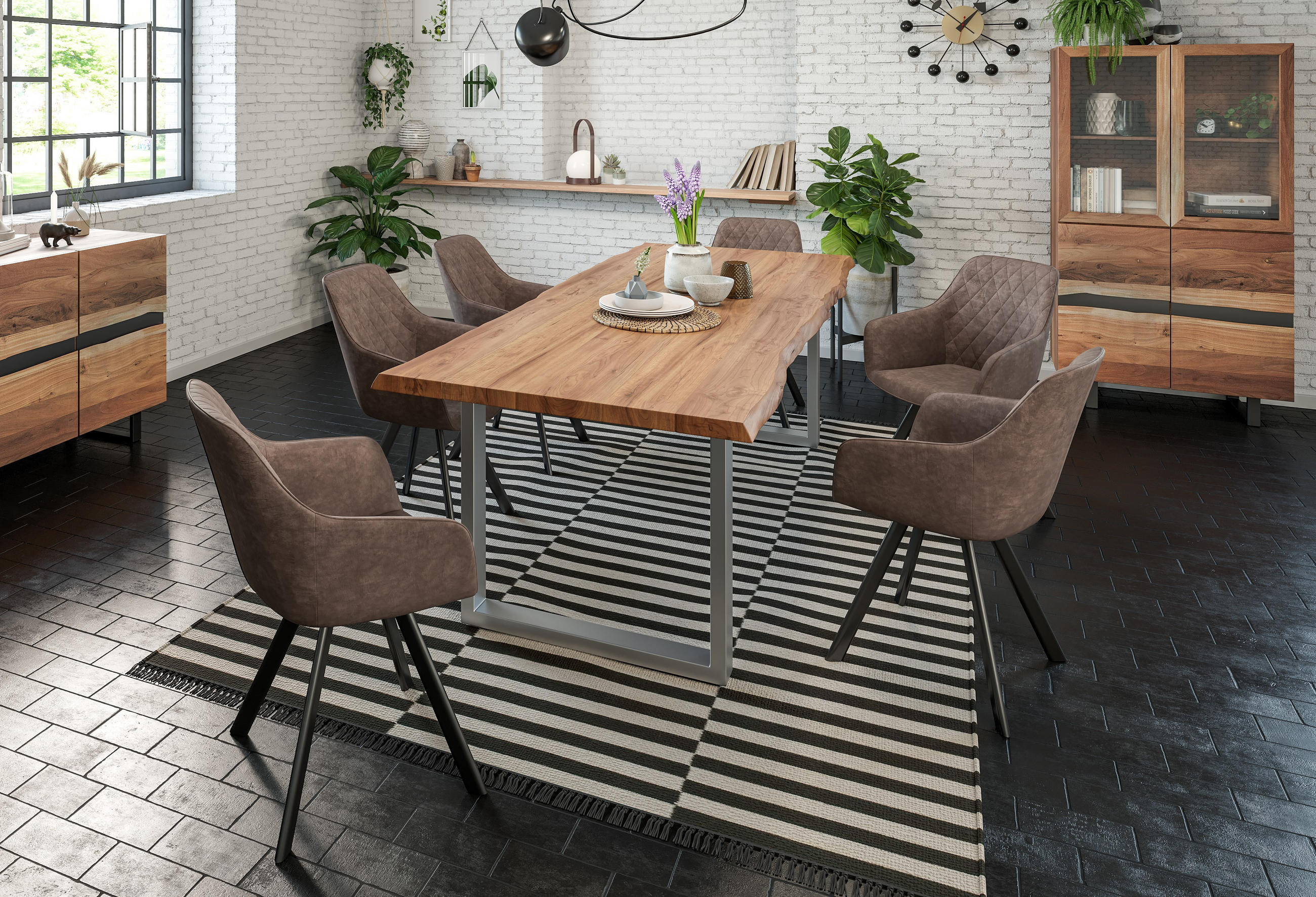 ESSTISCH LIAM - Beige/Silberfarben, Holz/Metall (100/200/74cm) - SAM