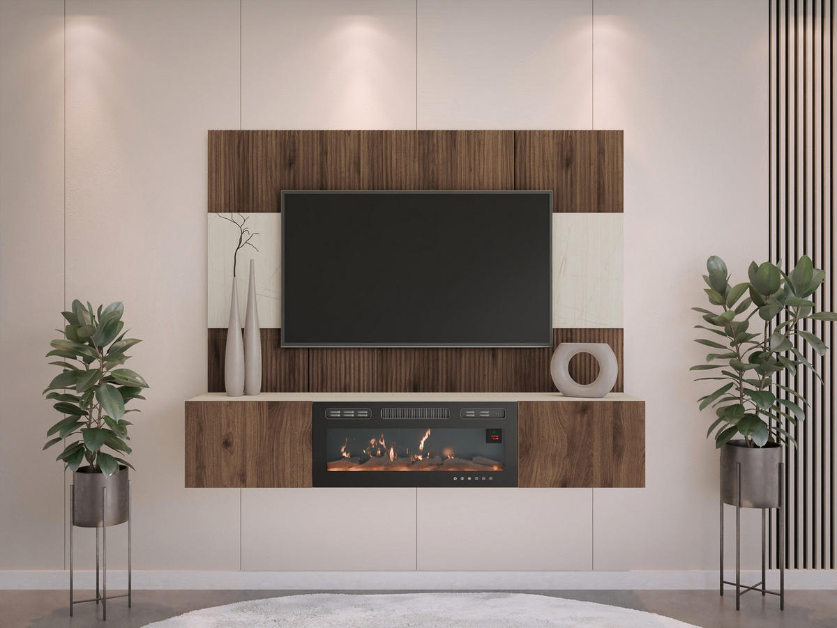 WOHNWAND Deromi III mit Kamin - Braun, Holzwerkstoff (180/150/38cm) - MIRJAN24