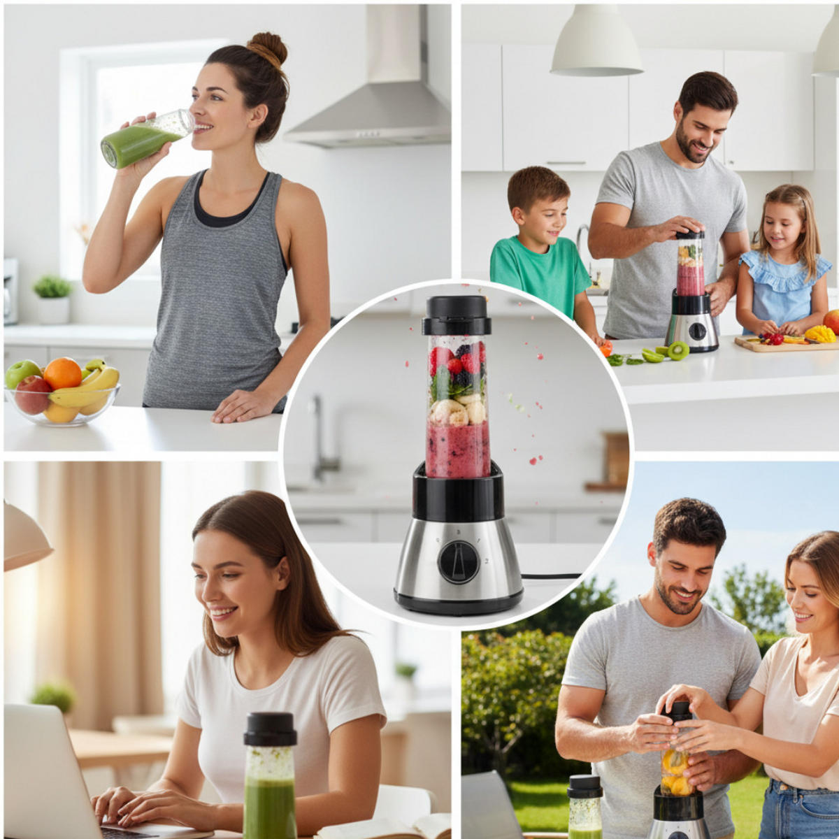 SMOOTHIE MIXER BL 7591 400W Edelstahl ToGo Becher 500 ml - Silberfarben/Schwarz, Kunststoff (12/35/12cm) - Mia