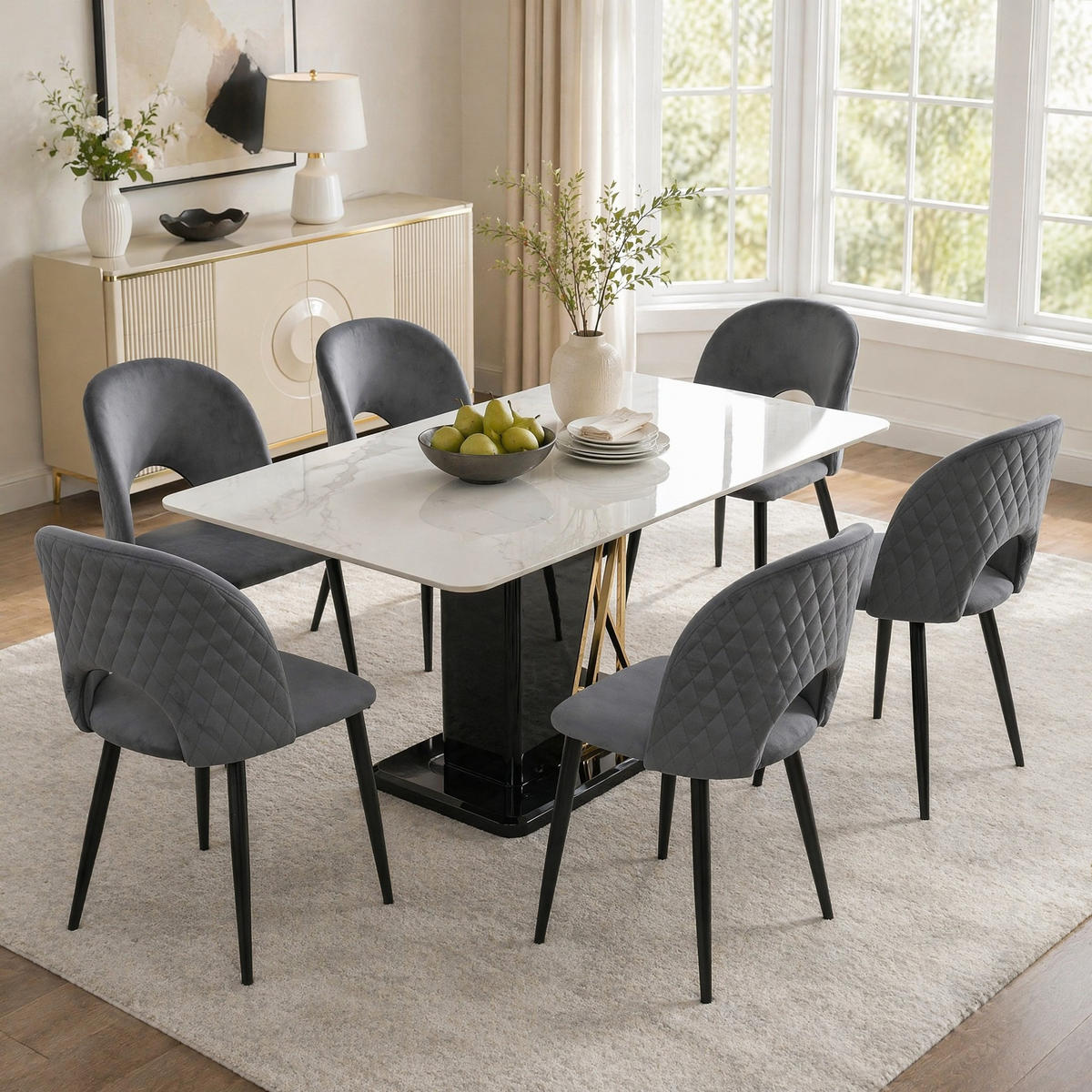 WOHNZIMMER STÜHLE mit Samtbezug, Diamantnaht und verstellbaren Füßen in Grau - Grau, Textil (47/84/44cm) - EVRYAE
