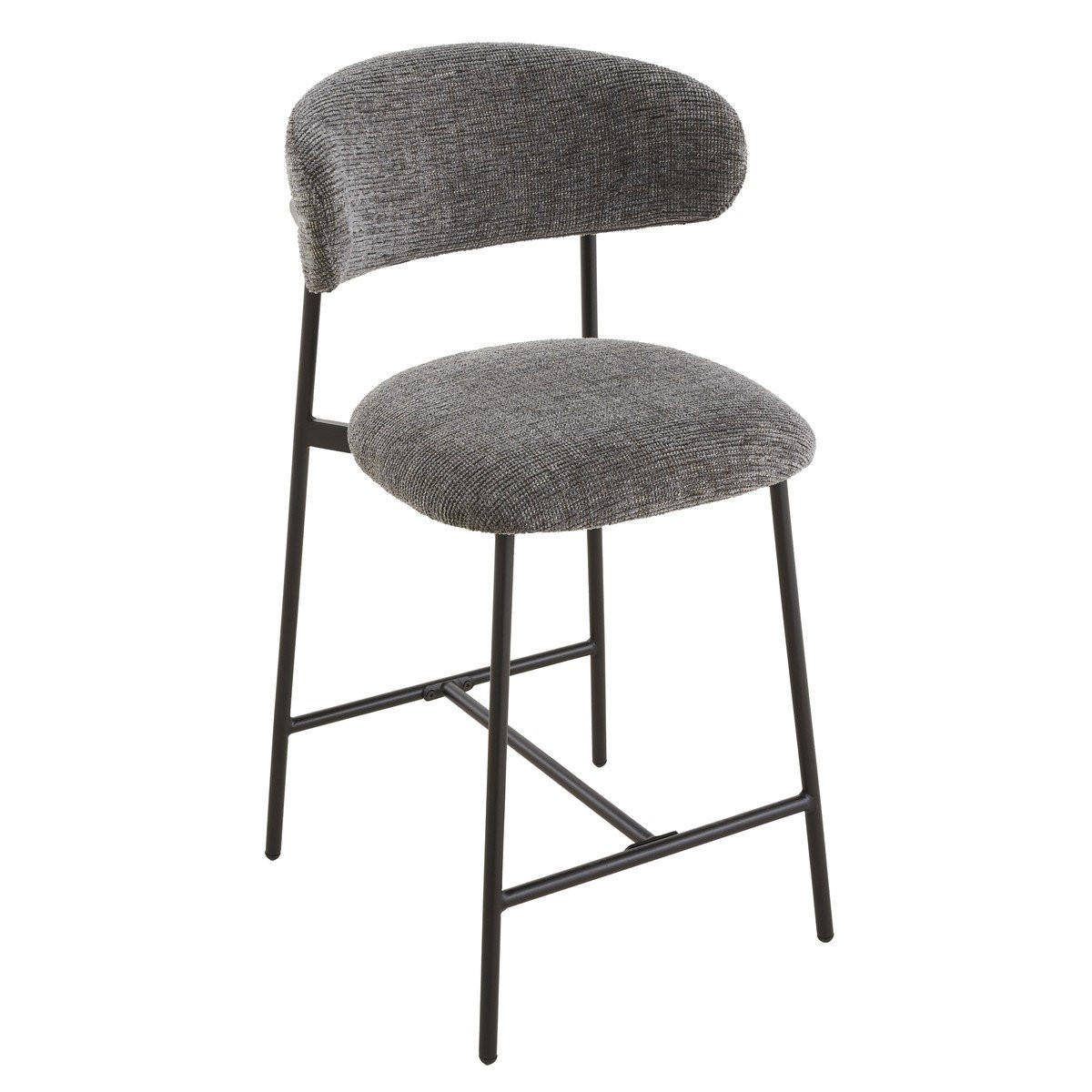 SET med 2 pallar i melerat tyg och metallben - DRACO - Grå, Träbaserade material (46/94/51cm) - Calicosy