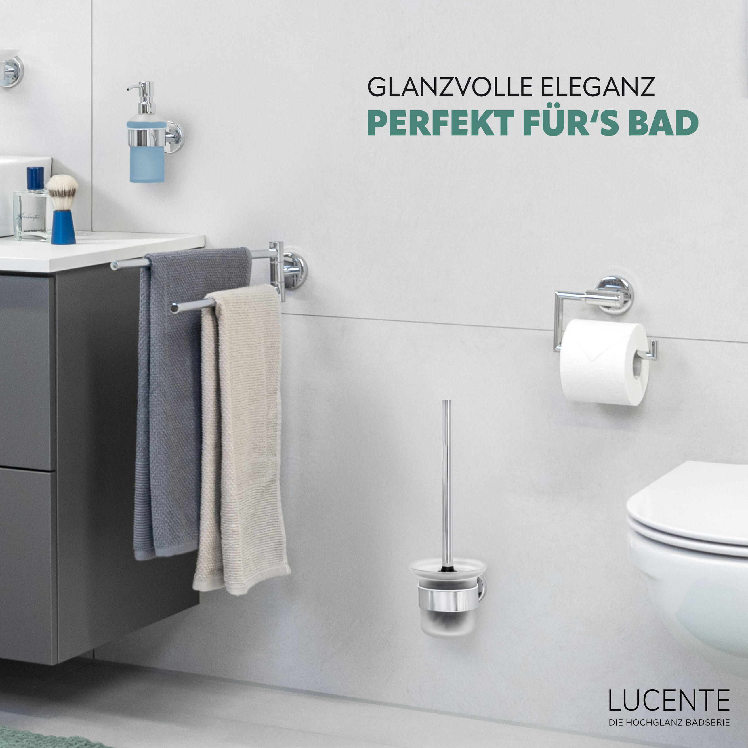 BADEZIMMER-ZUBEHÖR-SET LUCENTE 3tlg, Edelstahl, verchromt - Chromfarben, Metall (11.5/35/14.5cm) - bremermann