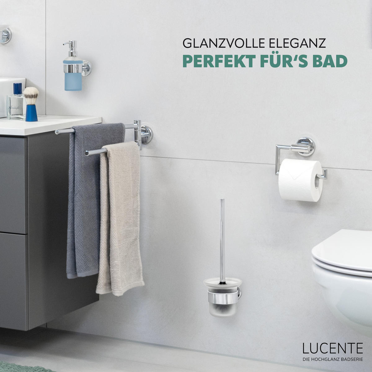 BADEZIMMER-ZUBEHÖR-SET LUCENTE 3tlg, Edelstahl, verchromt - Chromfarben, Metall (11.5/35/14.5cm) - bremermann