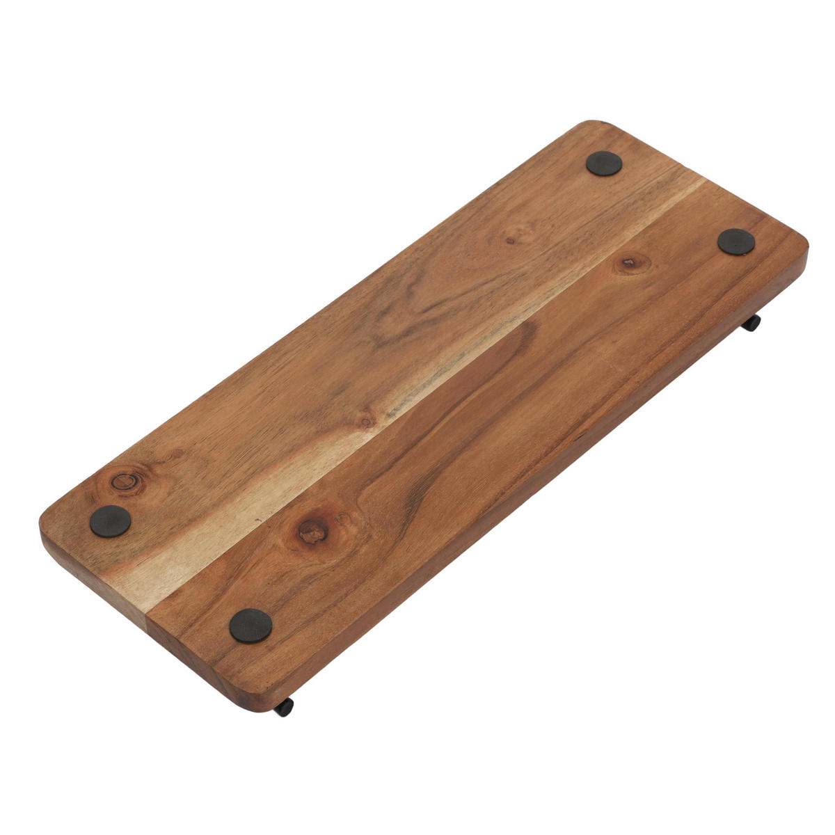 SERVIERTABLETT aus Akazienholz mit Metallgriffen Braun 40/15/5 cm - Braun, Holz (15/5/40cm) - Home Styling Collection