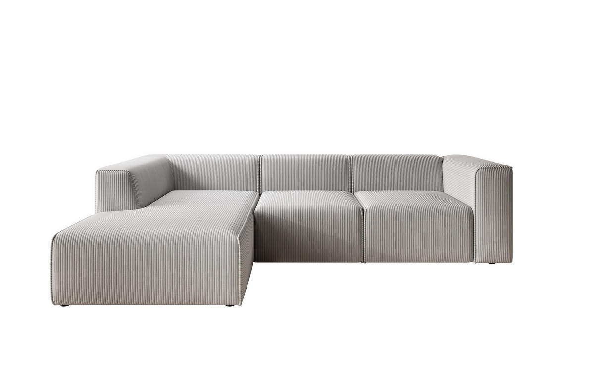 ECKSOFA Fuego Links, Cord-Stoff, 285x72x165 cm, Hellgrau - Hellgrau, Holz (285/165cm) - PROMETO Möbel