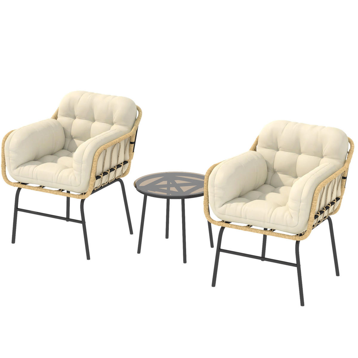 GARTENSITZGRUPPE 3tlg. DE-13717 mit Glastisch und Polsterkissen Kaki - Mokka, Metall - ComfortXL
