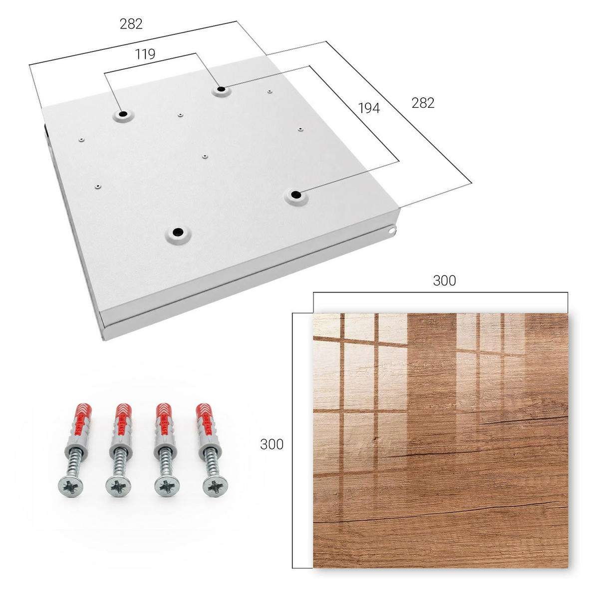 SCHLÜSSELBOX Weiß 30x30 cm – Türöffnung nach rechts - Holzstruktur - Braun, Metall (30/30/5cm) - TULUP