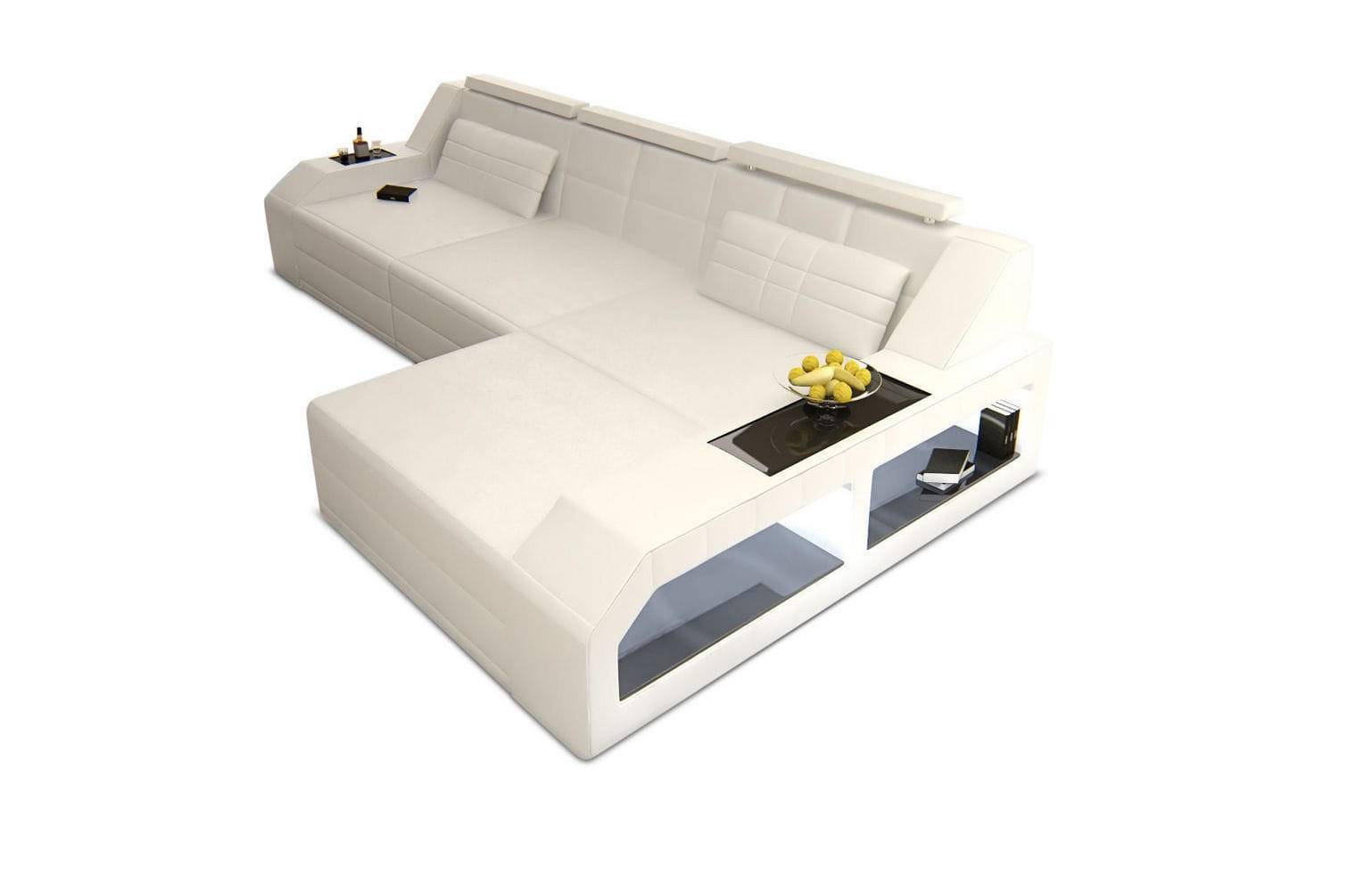 COUCH Arezzo L Weiß Kunstleder - Weiß, Textil (308/194cm)