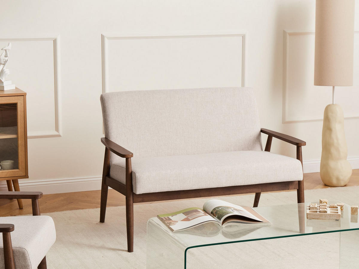 SOFA 2-Sitzer Dunkelbraun/Beige Esrum - Beige/Dunkelbraun, Holz/Textil (111/79/72cm) - Beliani