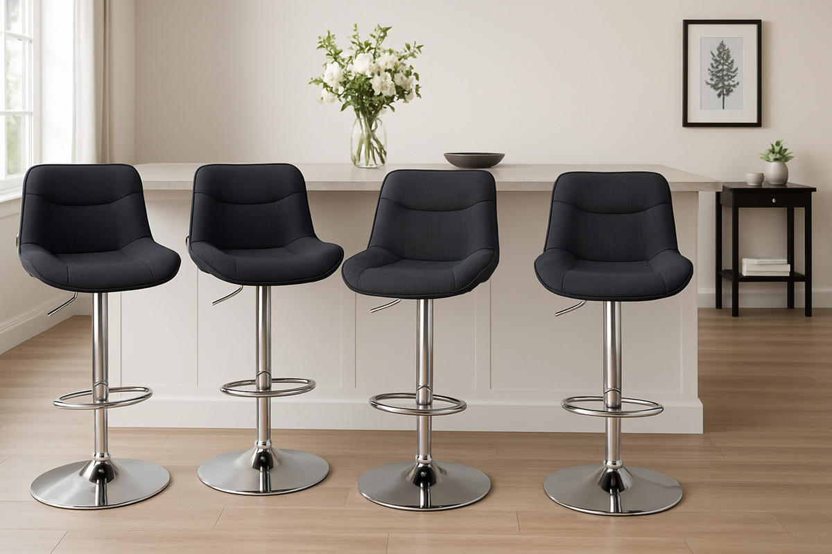 BARHOCKER 2er Set Vulcano Stoff chrom schwarz - Chromfarben/Schwarz, Textil/Metall (49/106/51cm) - TPFLiving