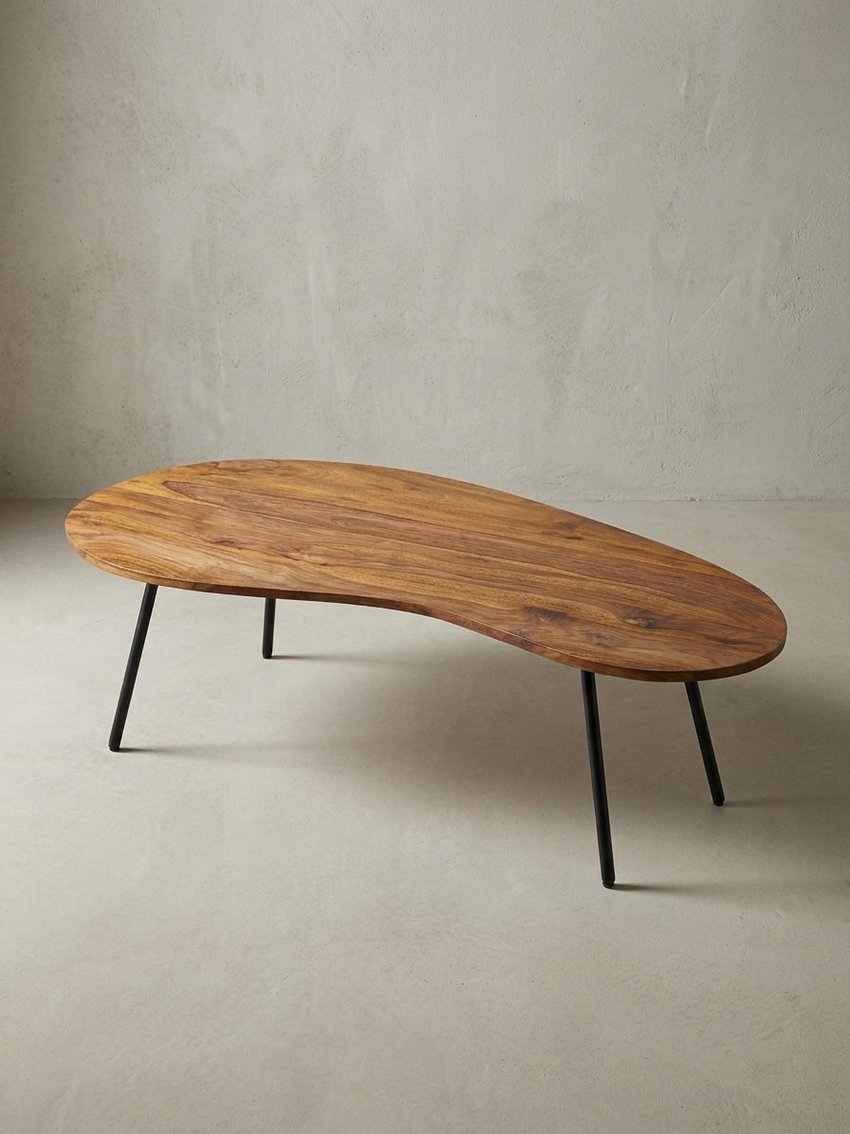 COUCHTISCH Retro-Stil mit Nierenform, Massivholz, Metallbeine, pflegeleichte Tischplatte, Braun 122x63x36 cm - Schwarz/Braun, Holz/Metall (63/122/36cm) - KADIMA DESIGN