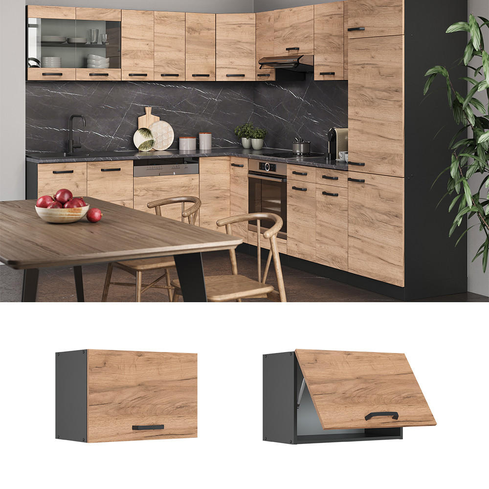 HÄNGESCHRANK R-Line Goldkraft Eiche 60 cm Flach - Anthrazit/Eiche Wotan, Holzwerkstoff (60/40/31cm) - Vicco