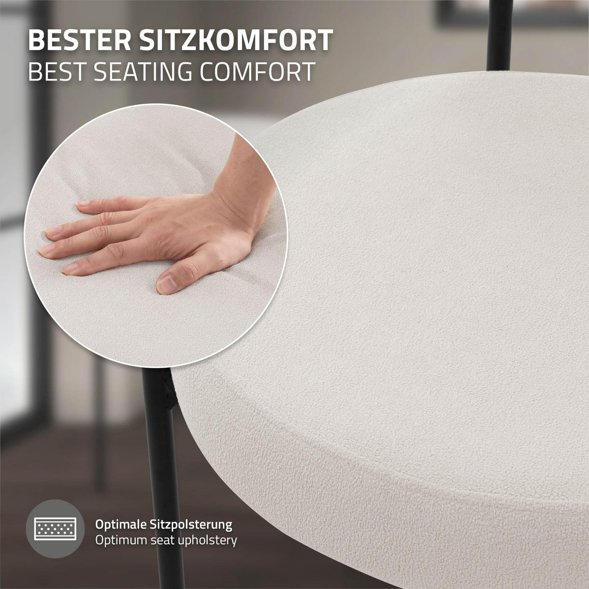 ESSZIMMERSTÜHLE 4ER-SET Weiß Teddystoff - Schwarz/Weiß, Metall (53/78/50cm) - ML-DESIGN