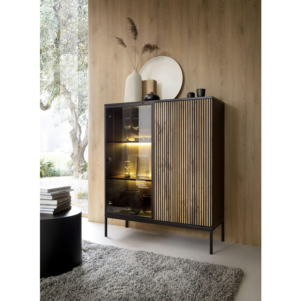 Thumbnail - Möblo Vitrine, Schwarz, Holzwerkstoff, Rechteckig, 104x126x39 cm, Wohnzimmer, Wohnwände, Vitrinenschränke