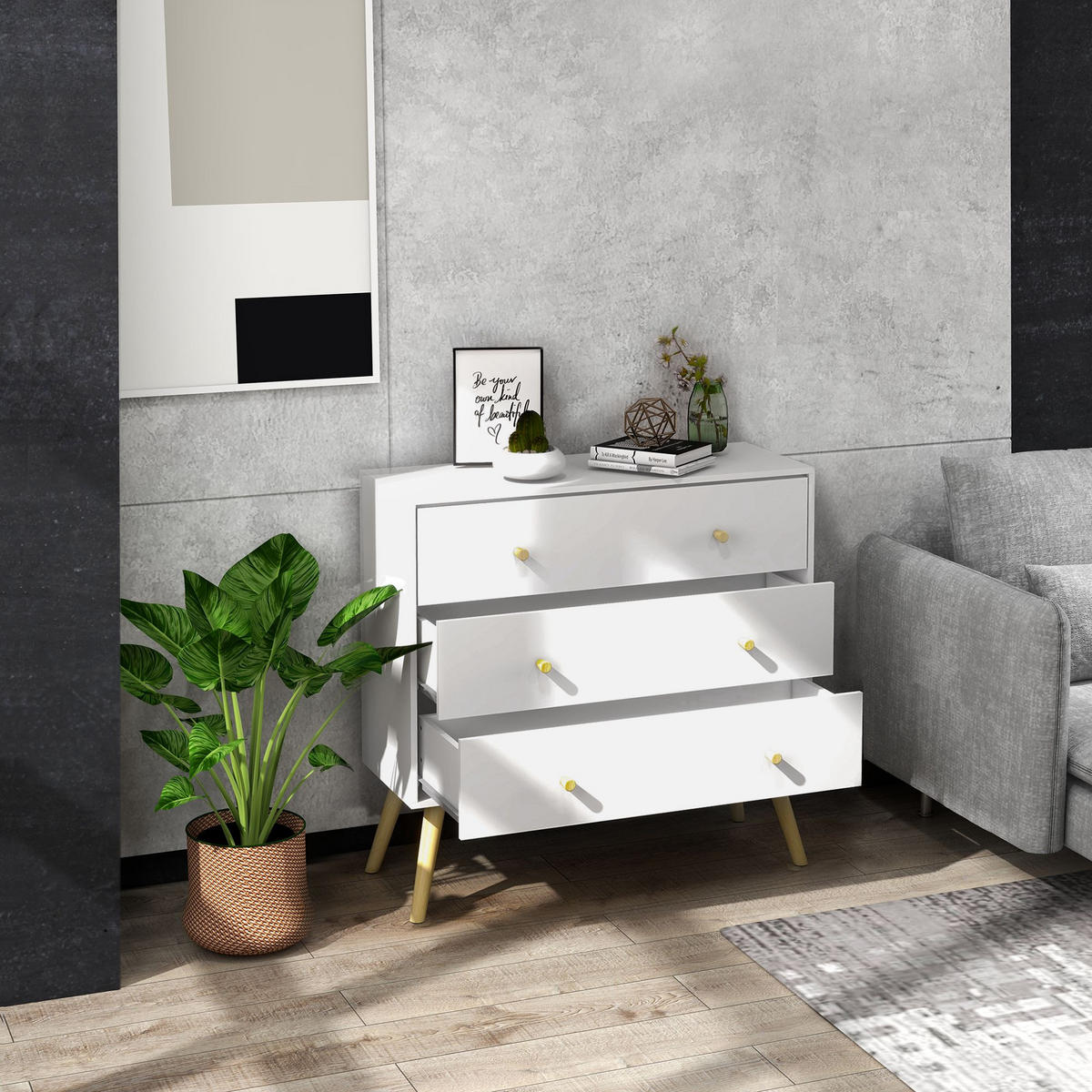 KOMMODE Weiß 80/30/80 cm - Weiß, Holzwerkstoff (80/80/30cm) - PANGIVO