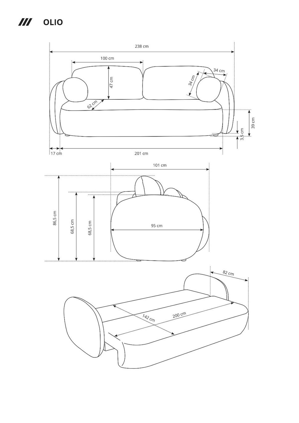 SOFA OLIO Mit Schlaffunktion Und Bettkasten, Bonell-Taschenfederung, Aragon-Stoff, lose Rückenkissen, freistehend, 238x101x86 cm Silver - Weiß, Holz/Textil (238/86/101cm) - DomoHome