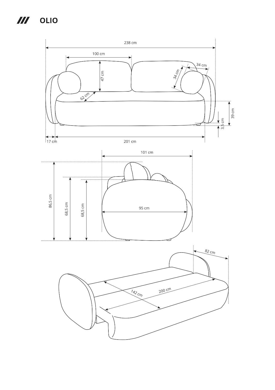 Thumbnail - DomoHome Sofa, Graphit, Textil, Rechteckig, 238x86x101 cm, Wohnzimmer, Sofas & Couches, Schlafsofas