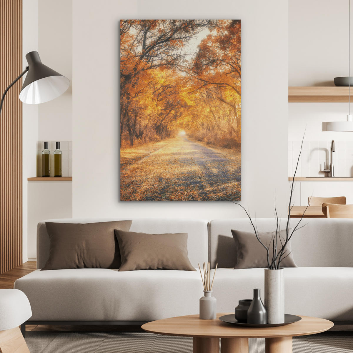 AKUSTIKBILD Wald - Herbst - Bäume - Waldweg - Natur Wanddeko 60x90 cm - Bernsteinfarben, Kunststoff (60/90/0.9cm) - MuchoWow