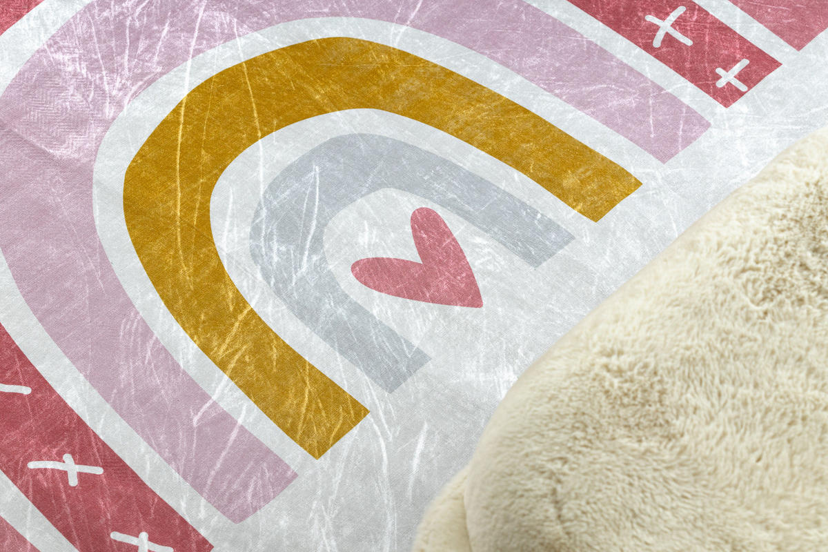 BAMBINO 47810 umývací kulatý koberec Dúha, bodky pre deti protišmykový - biely / ružová 80 cm - biela, textil (80/80cm) - rugsX