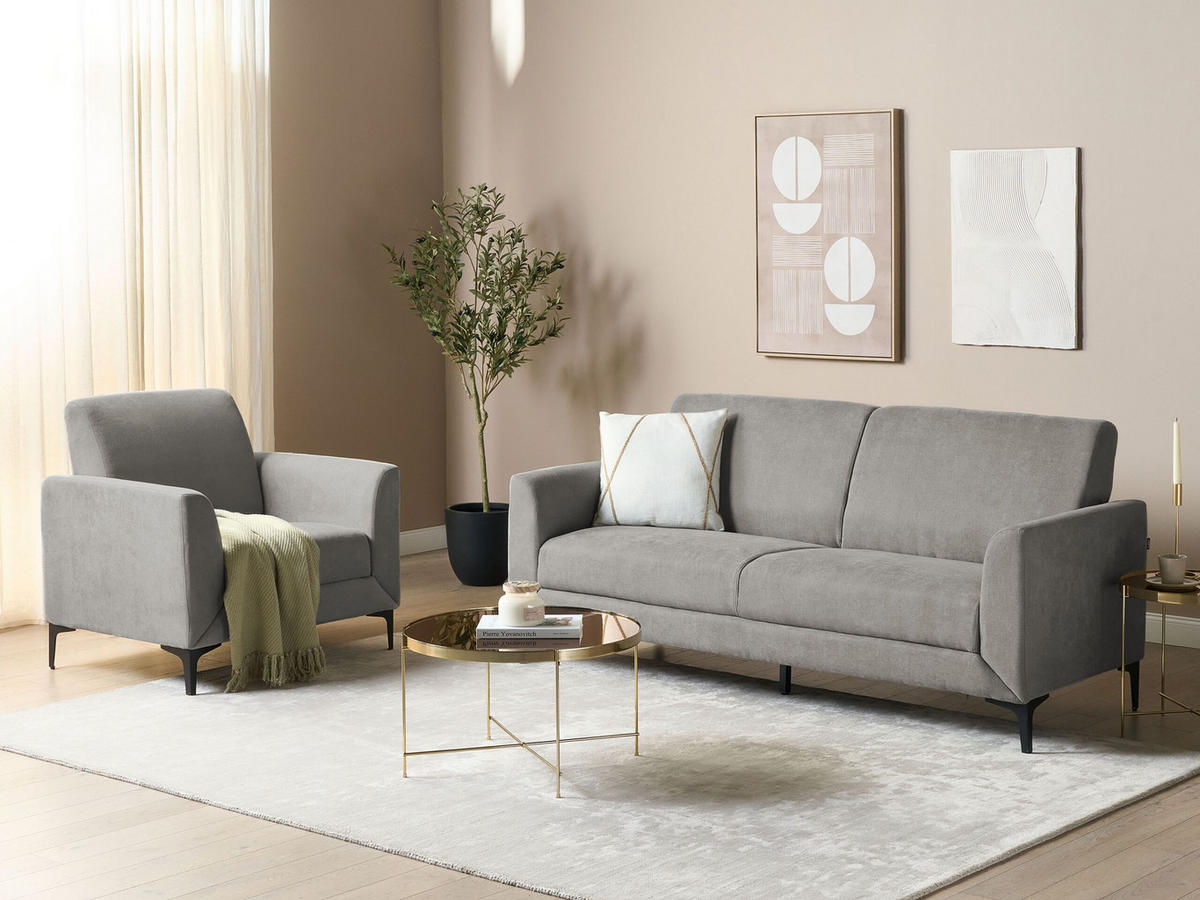 3-SITZER-SOFA grau Fenes - Schwarz/Grau, Textil (188/90/75cm) - Beliani
