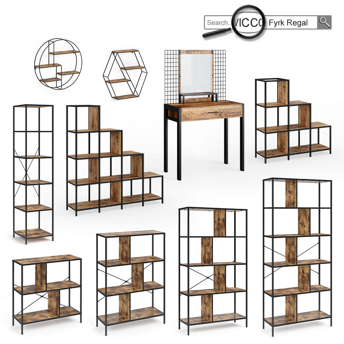 SCHMINKTISCH Fyrk Antikholz 80 cm - Alteiche/Schwarz, Holzwerkstoff (80/135.5/40cm) - Vicco