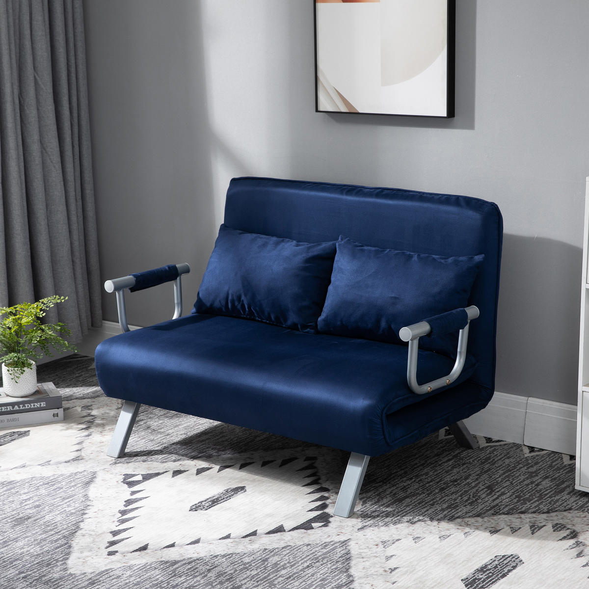 2-SITZER Sofa mit Schlaffunktion, Schlafsofa mit Verstellbarer Rückenlehne, Blau - Blau, Kunststoff/Metall (80/78/111cm) - HOMCOM