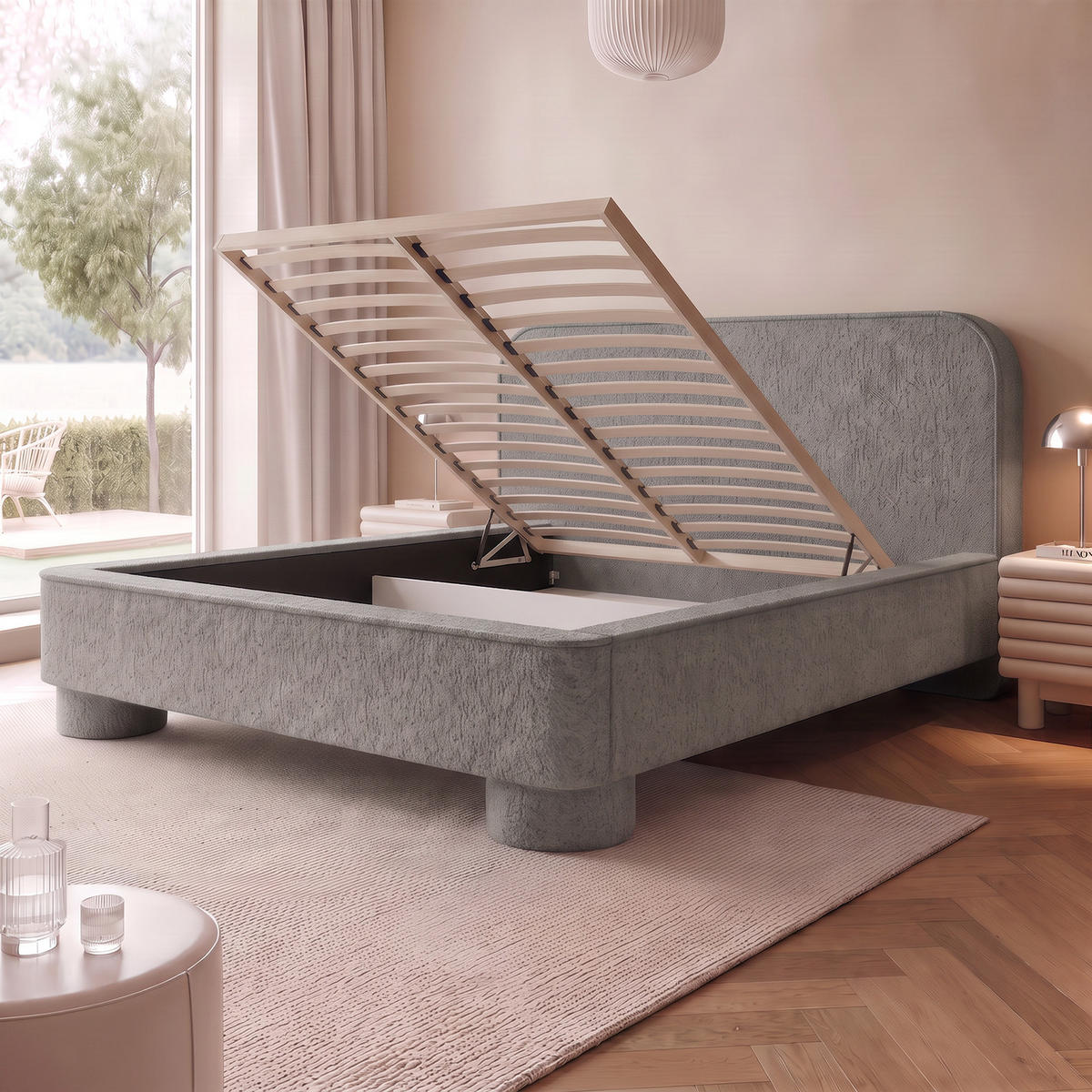 POLSTERBETT SALNUK 200x200 cm, Taupe - Taupe, Textil (200/200cm) - Fedve