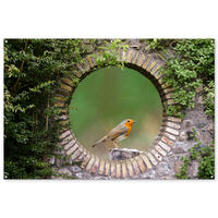 ZAHRADNÍ PLAKÁT Pták - průhled - Robin 180x120 cm - zelená barva, plast (180/120/0.2cm) - OnlyWow