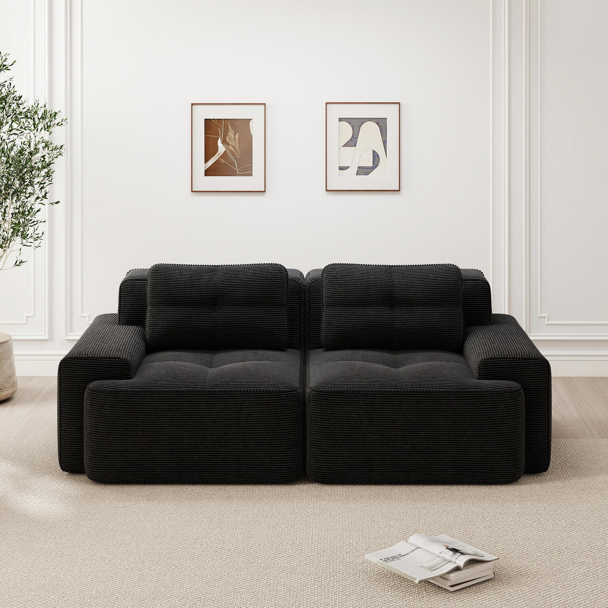 SOFA aus Cordstoff mit Tiefsitz Modulares für Wohnzimmer, schwarz - Schwarz, Textil (104/69/204cm) - Luhomfu
