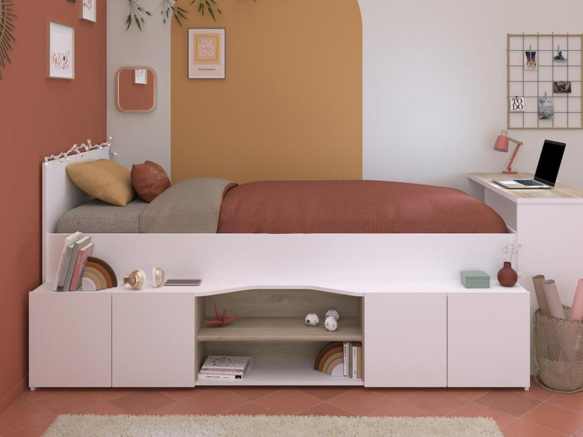 HOCHBETT Cleo 1 in Weiß und Jackson Eiche 90 x 200 cm - Weiß, Holz/Holzwerkstoff (90/200cm) - Vente-Unique