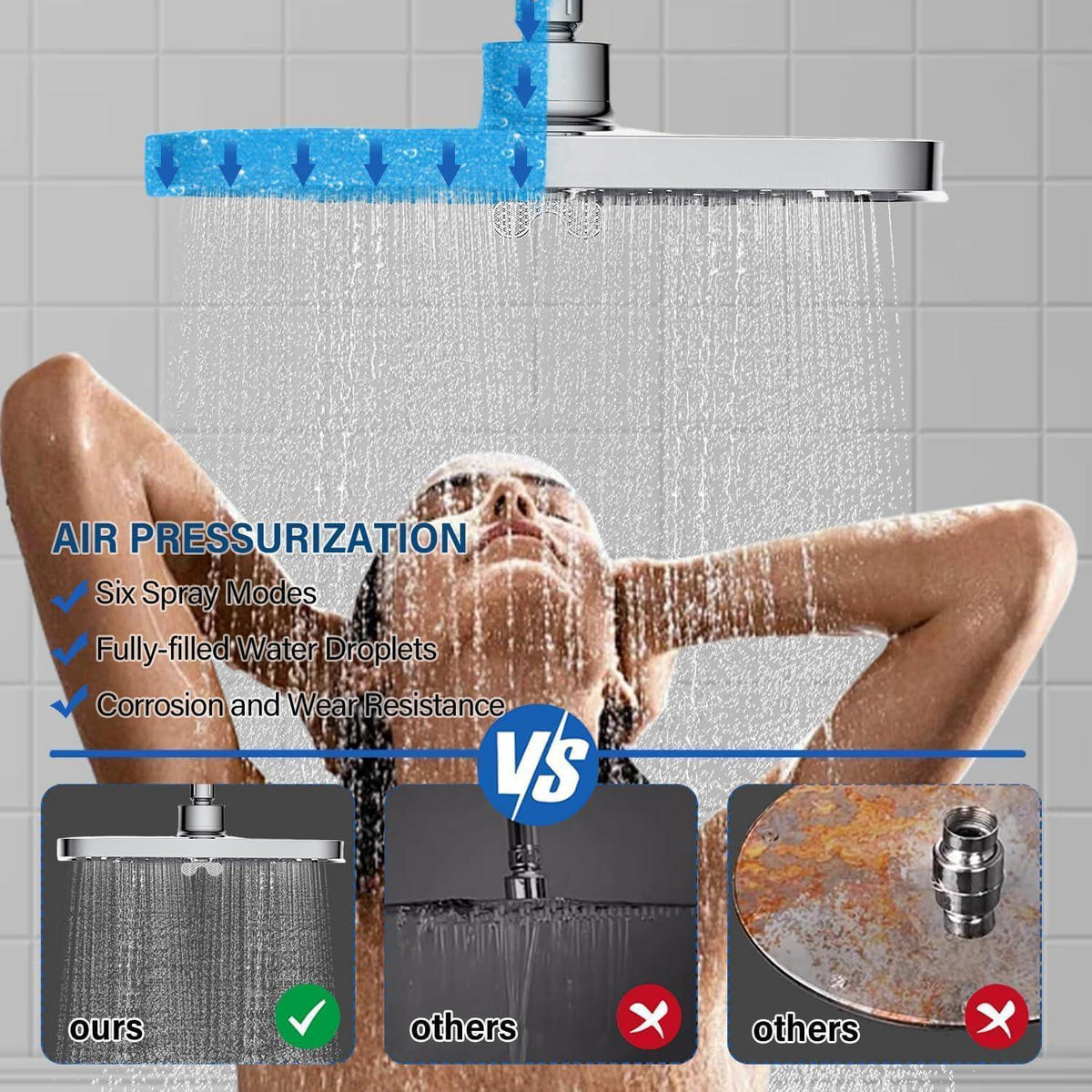 DUSCHKOPF Regendusche 10 Zoll 6 Duschmodi Chrom - Silberfarben, Metall (25.5/12.7/25.5cm)