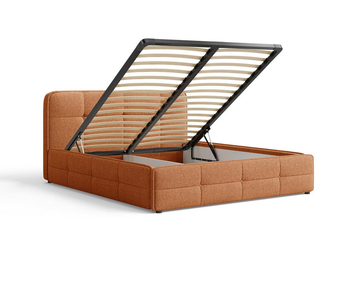 POLSTERBETT 17 140 x 200 cm – Aragon – Bett mit Federmechanismus und Stauraum - Orange, Holz (140/200cm) - ROYAL24_MARKT