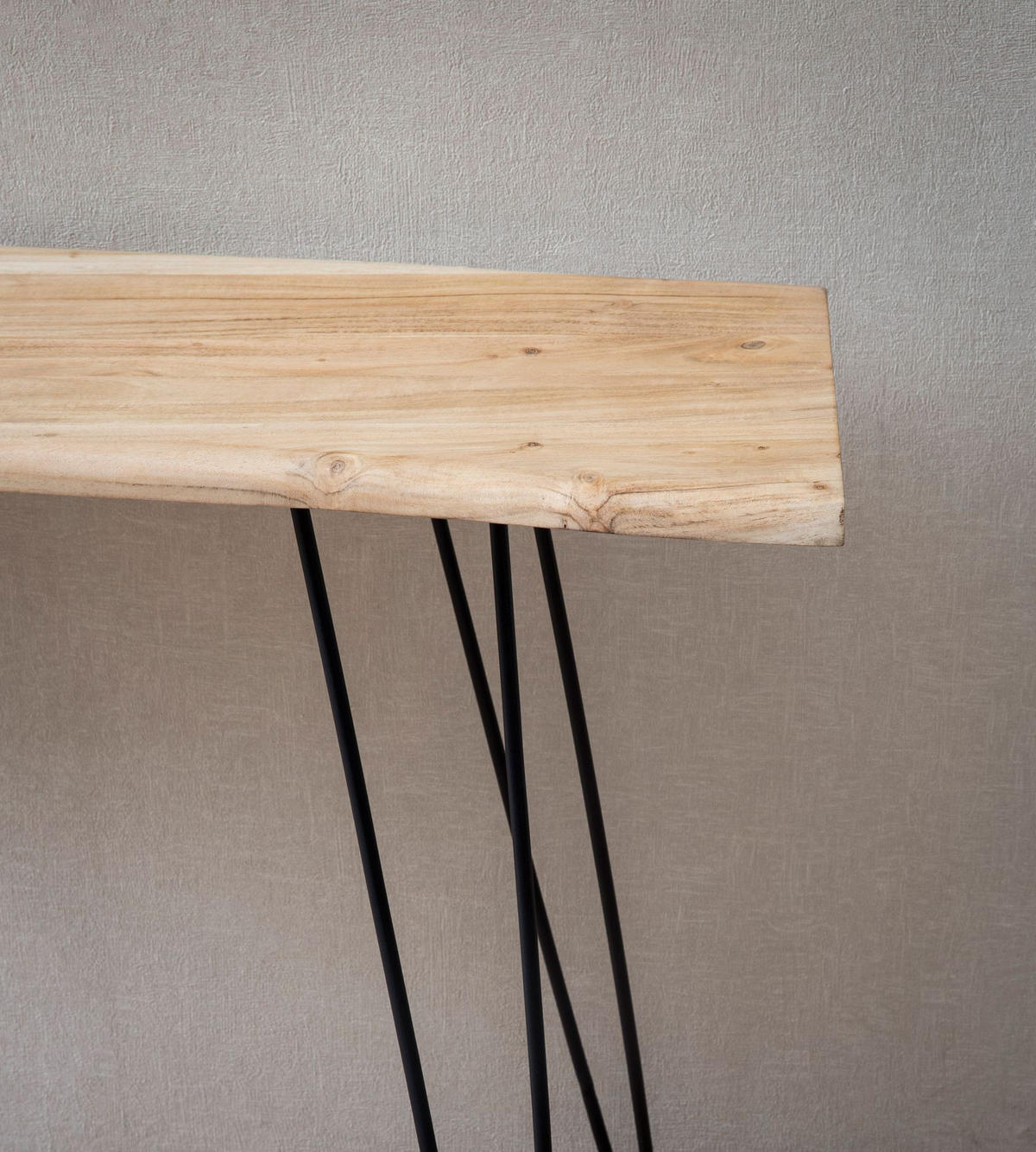 KONSOLENTISCH – Akazie Massivholz, 150x36x75 cm, mit Baumkante, Haarnadelbeine, Metallgestell - Schwarz/Akaziefarben, Holz/Metall (36/150/75cm) - KADIMA DESIGN
