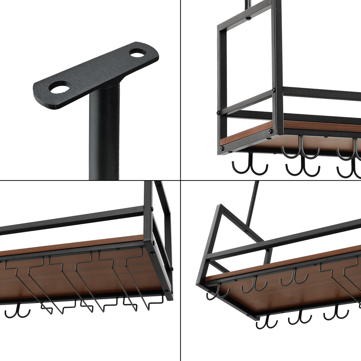 VINNÝ REGÁL Borejle - černá/barva vlašského ořechu, kov/kompozitní dřevo (80/64.5/30cm) - [en.casa]