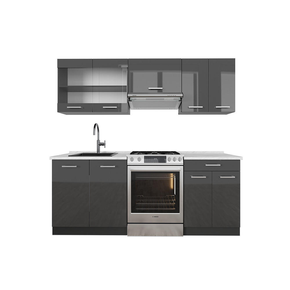 KUCHYŇSKÝ KOUT R-Line Antracit vysoký lesk/antracit - antracitová/vysoce lesklá černá, kompozitní dřevo (200/81.6/60cm) - Vicco