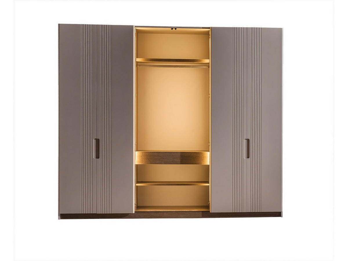 BETTANLAGE SANTO Schlafzimmer-Set, 5-teilig, Beige, Bett mit Kopfteil, 2 Nachttische, Kleiderschrank und Kommode - Beige, Leder/Holzwerkstoff (160/200cm) - Villa Möbel