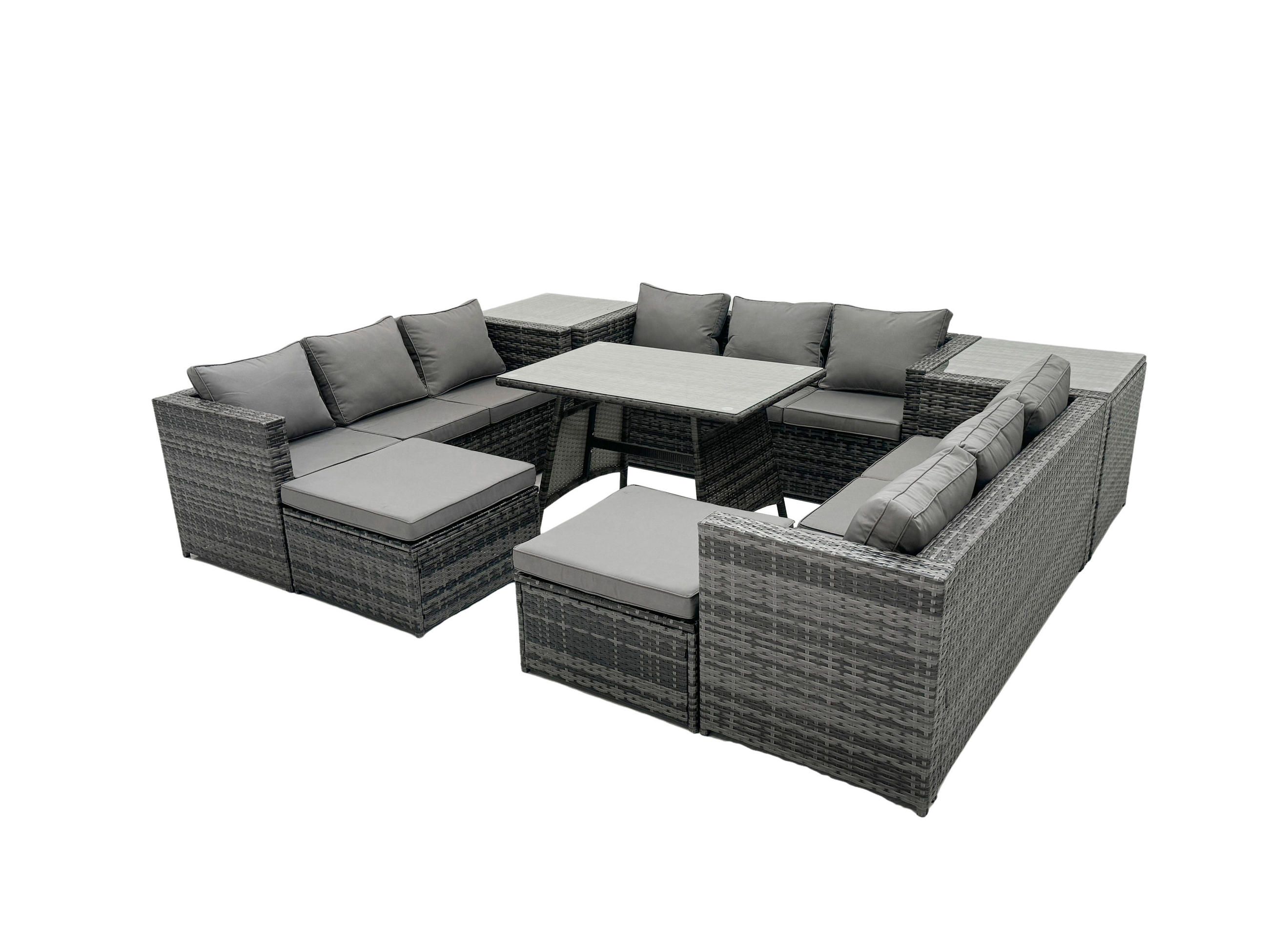 GARTENMÖBELSET mit 2 Beistelltisch 11-Sitzer Grau - Dunkelgrau/Grau, Glas/Kunststoff - Fimous