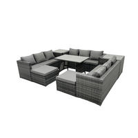 GARTENMÖBELSET mit 2 Beistelltisch 11-Sitzer Grau - Dunkelgrau/Grau, Glas/Kunststoff - Fimous